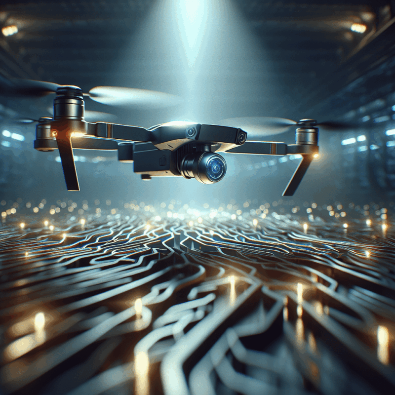 A drone navigating through dynamic obstacles, showcasing advanced navigation technology.