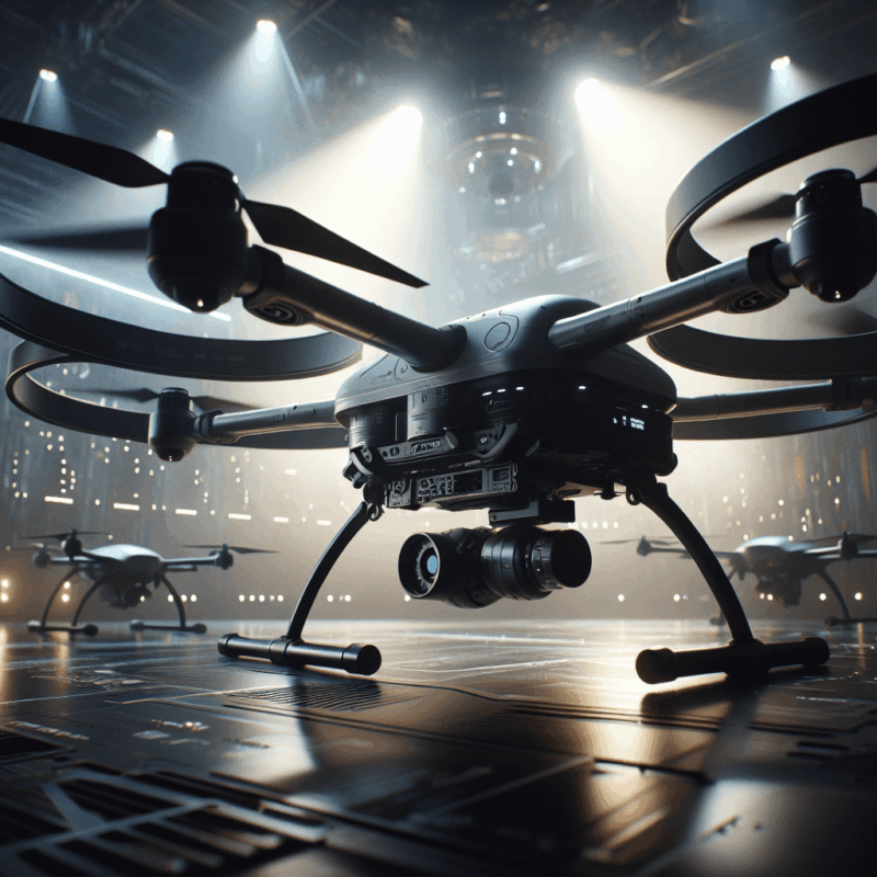 A dynamic aerial view capturing the essence of future drone trends with autonomous flight, AI integration, and advanced UAV technology for various industries.