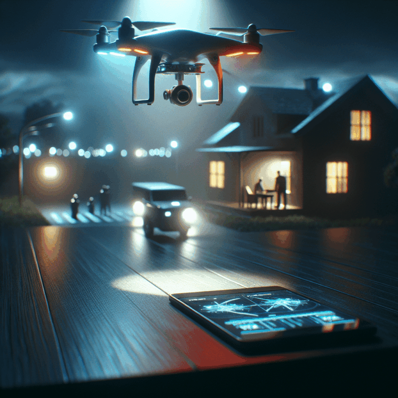 A thought-provoking image illustrating the ethical dilemmas of drone surveillance in modern society.