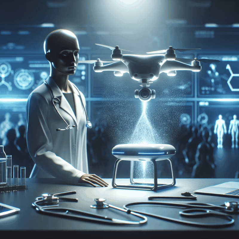 Aerial view of a modern drone equipped with AI technology, showcasing its advanced capabilities.