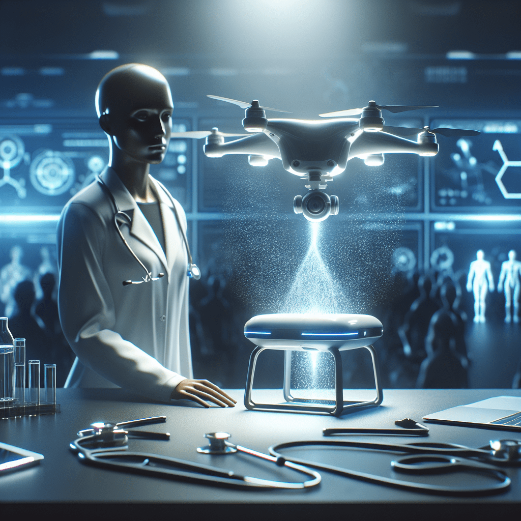 Aerial view of a modern drone equipped with AI technology, showcasing its advanced capabilities.