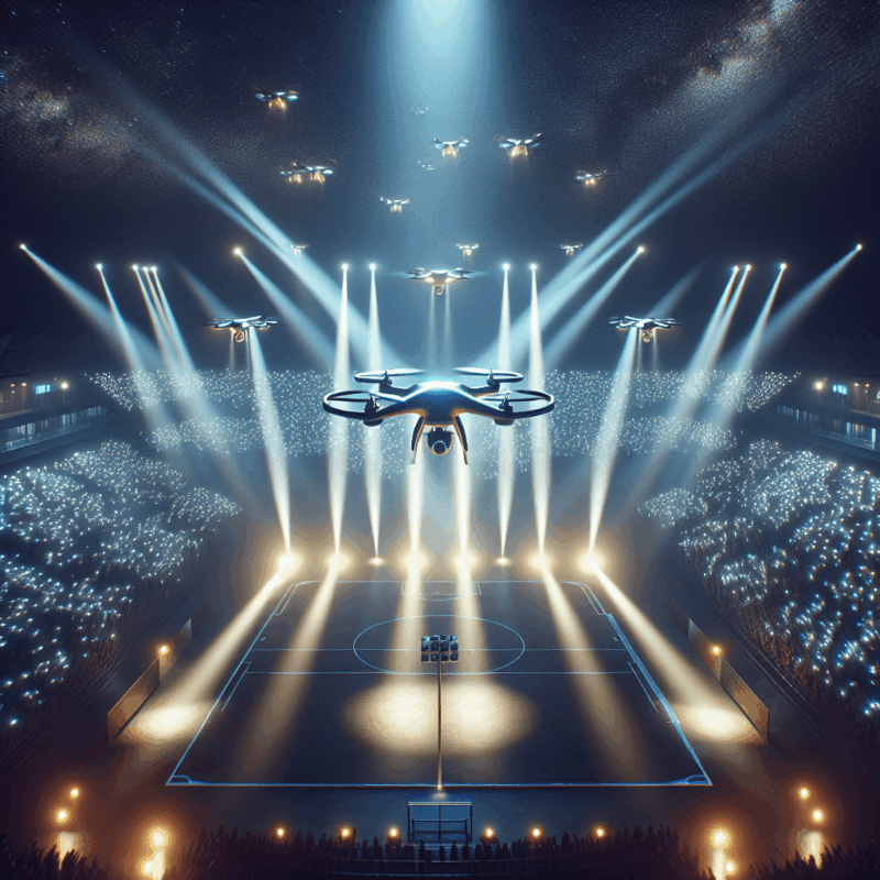 An impressive display of a drone light show illuminating the night sky.