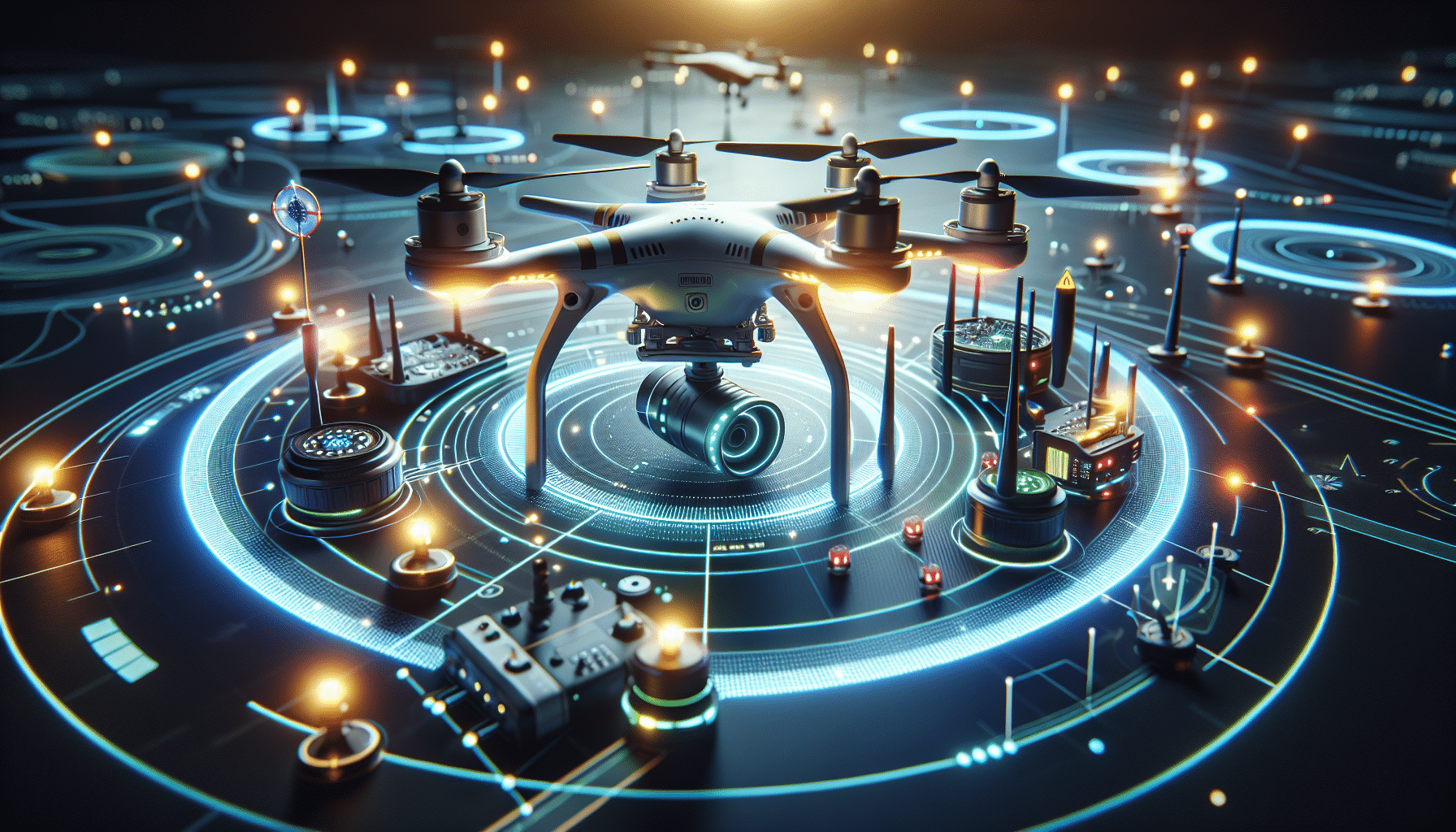 An image showcasing various drone sensors in a real-world application, focusing on their functions.