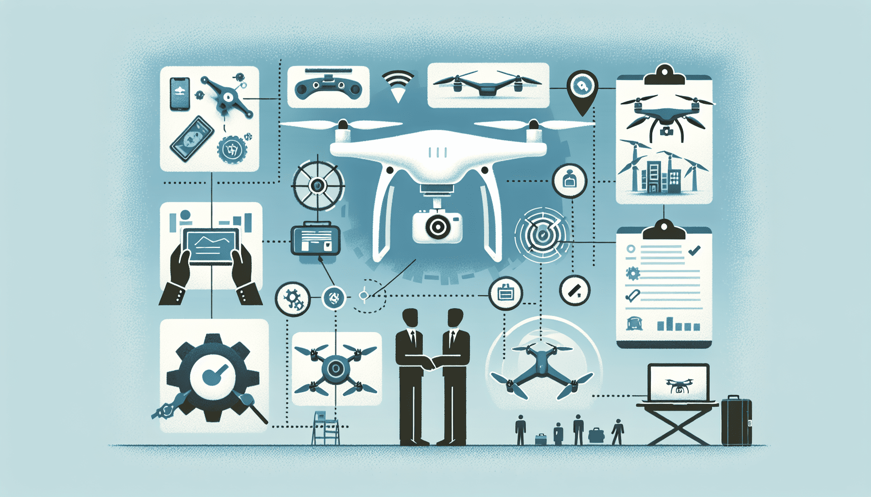 Aerial business drone selection visual featuring advanced drone comparison inside a professional office setup.