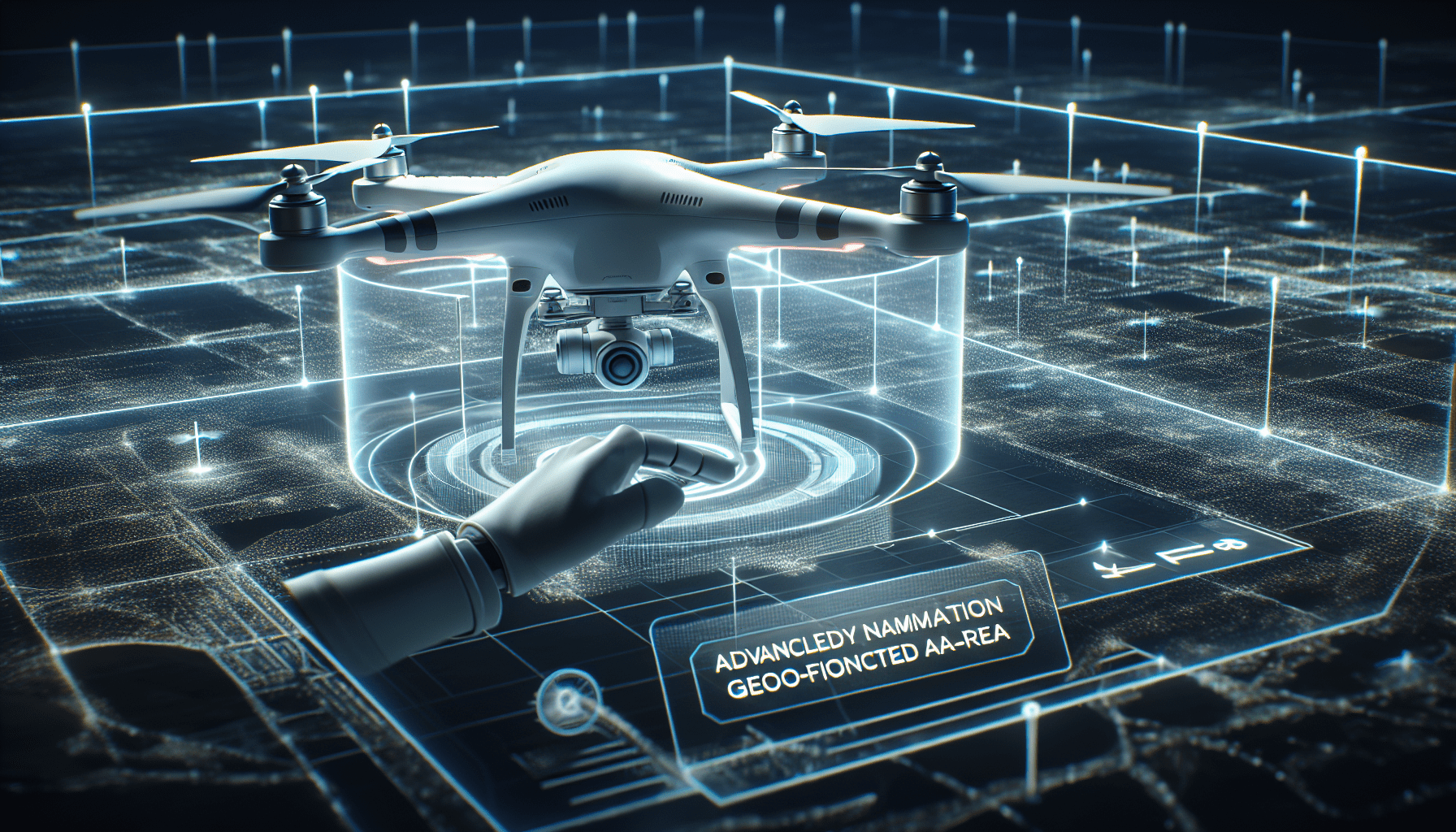 A drone operating safely within a geo-fenced area showcasing its safety features.