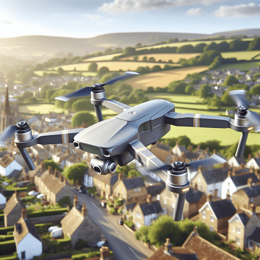 Budget Drones UK MEMAERO Aero Lite mid-flight over countryside, showcasing affordability and ease for beginner drone pilots