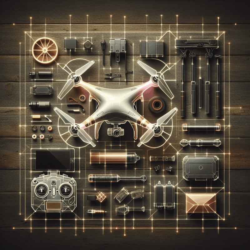 Drone Accessories laid out on a rustic wood surface, featuring ND filters, propeller guards, and batteries—ready for intelligent kit upgrades.