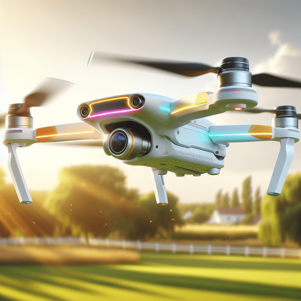 Drone Crash Prevention scene showing an Aero 1 Lite flying safely with visible prop guards, avoiding a forest obstacle in the UK countryside.