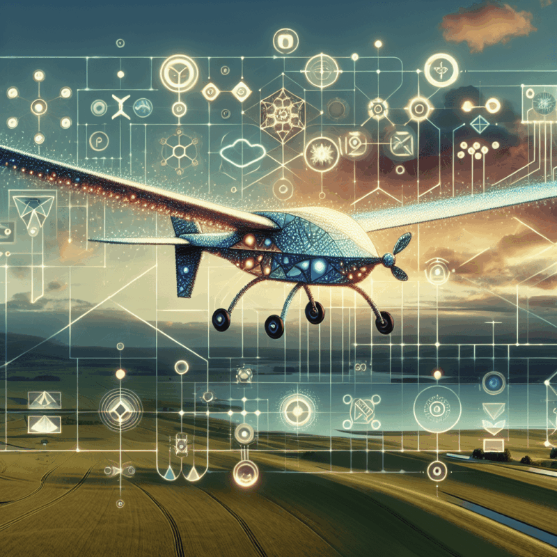 Drone Flight Time Optimization visual showing Aero 1 Lite flying longer with usage and battery settings adjustments in a photo-realistic sunset field.