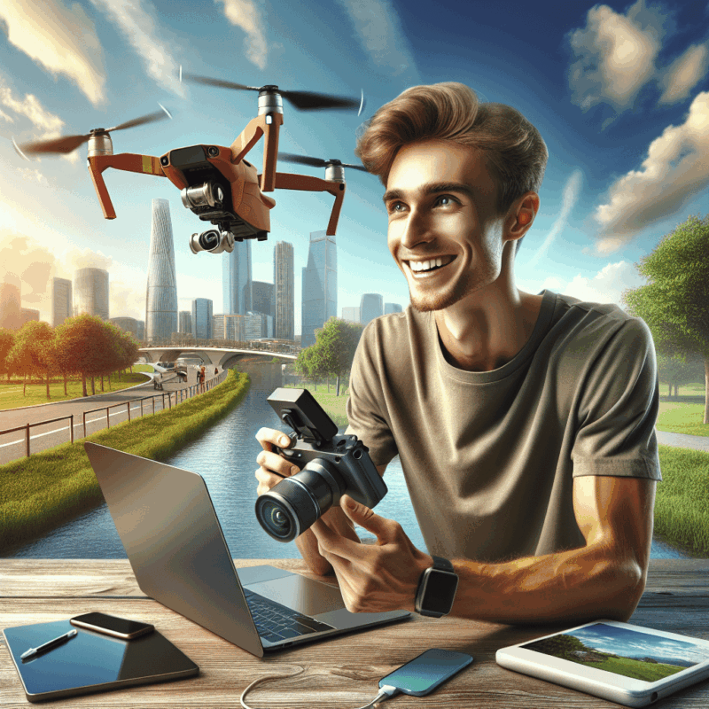 Drone for influencers capturing 4K content with Aero 3 Lite amid cityscape; creator editing footage in real-time on smartphone