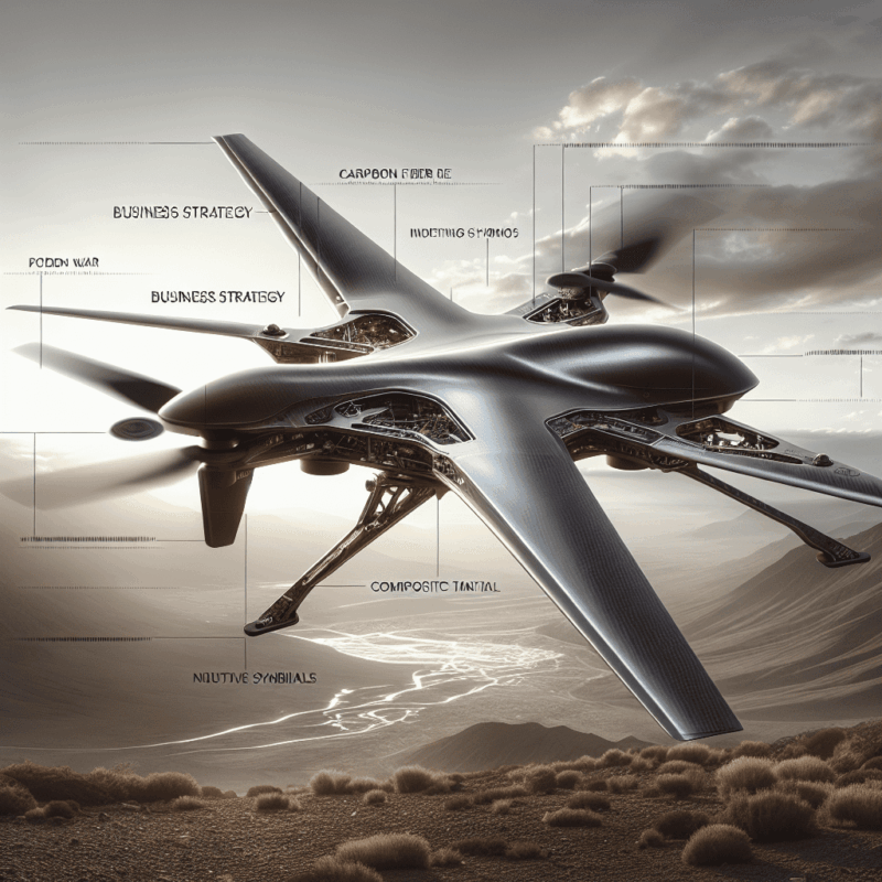 A rugged drone with carbon fiber components flying over harsh terrain demonstrating durable drone materials under natural daylight.