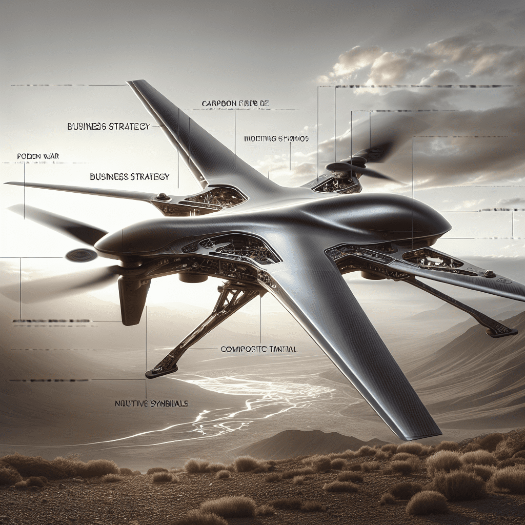 A rugged drone with carbon fiber components flying over harsh terrain demonstrating durable drone materials under natural daylight.