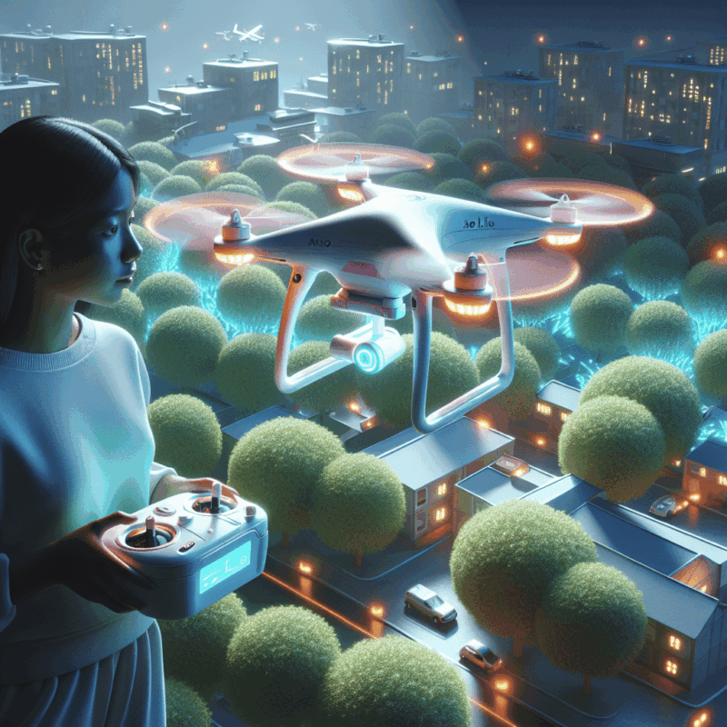 Drone Obstacle Avoidance visual showing Aero 3 Lite flying near trees using sensors to avoid collisions with beginner pilot in background.