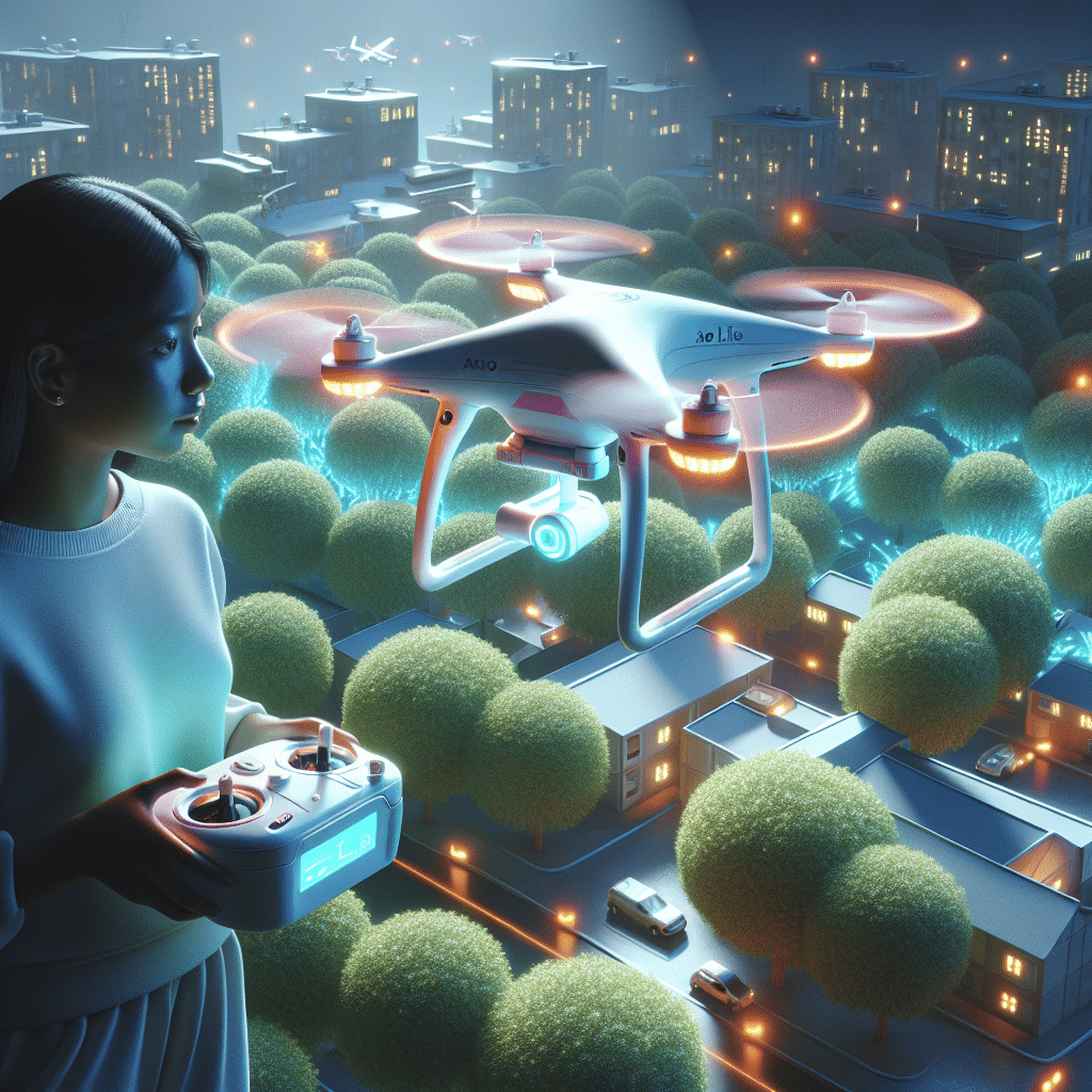 Drone Obstacle Avoidance visual showing Aero 3 Lite flying near trees using sensors to avoid collisions with beginner pilot in background.