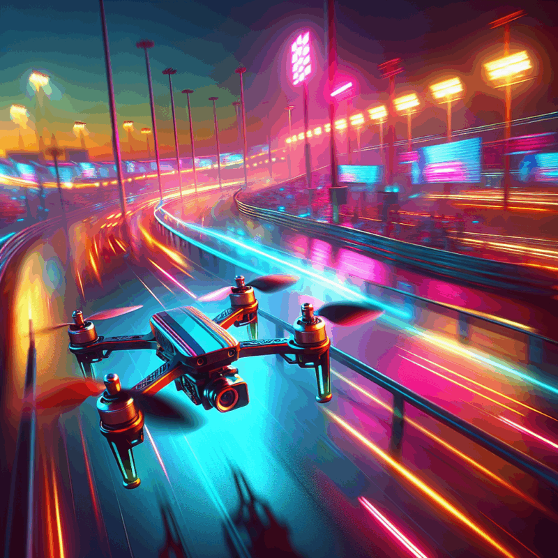 FPV Racing Drones in action featuring the Memaero AeroX mid-race showcasing its high-speed capabilities and precision flight.