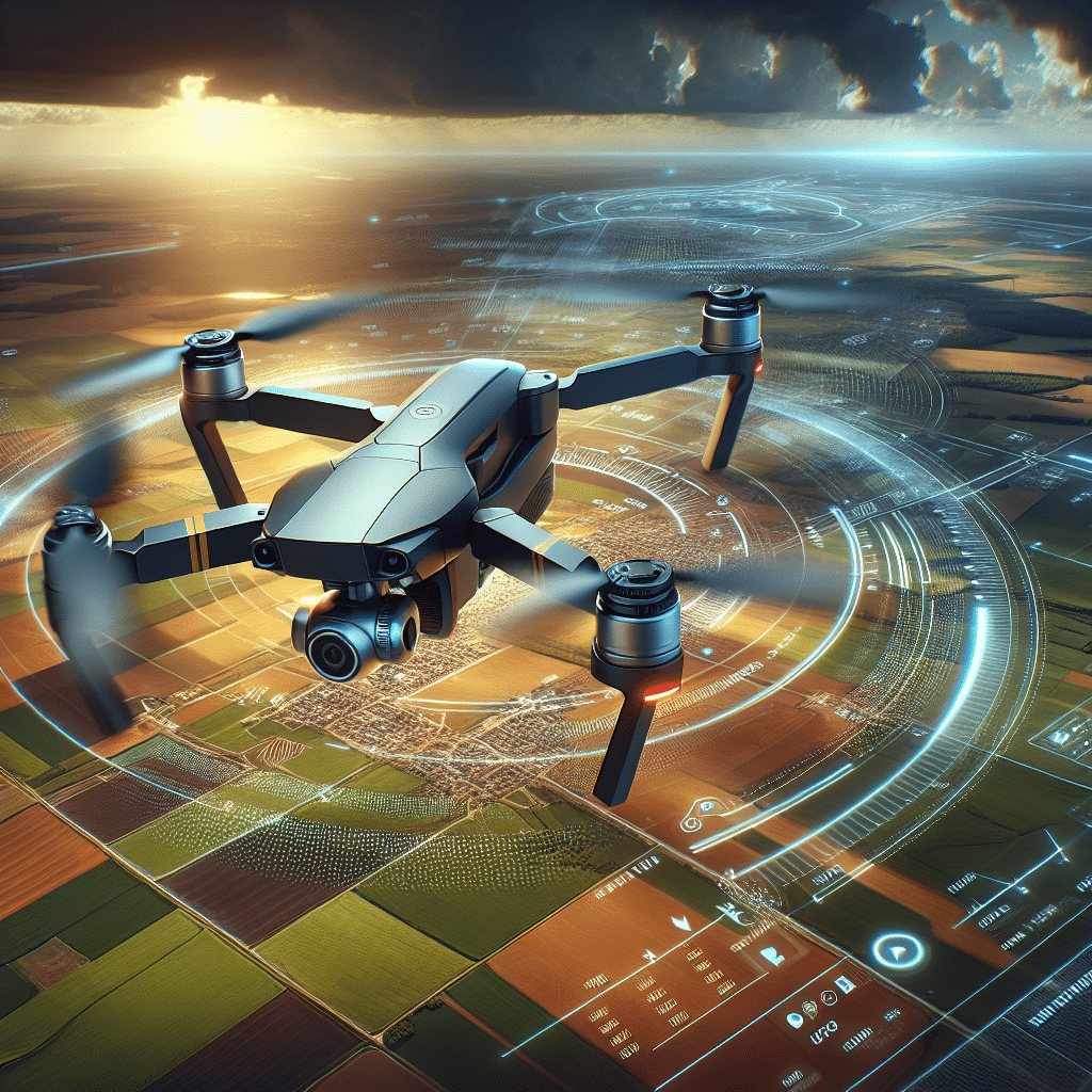 Modern drone using GPS Waypoint Navigation to conduct autonomous aerial mapping over varied terrain including forests and construction sites.