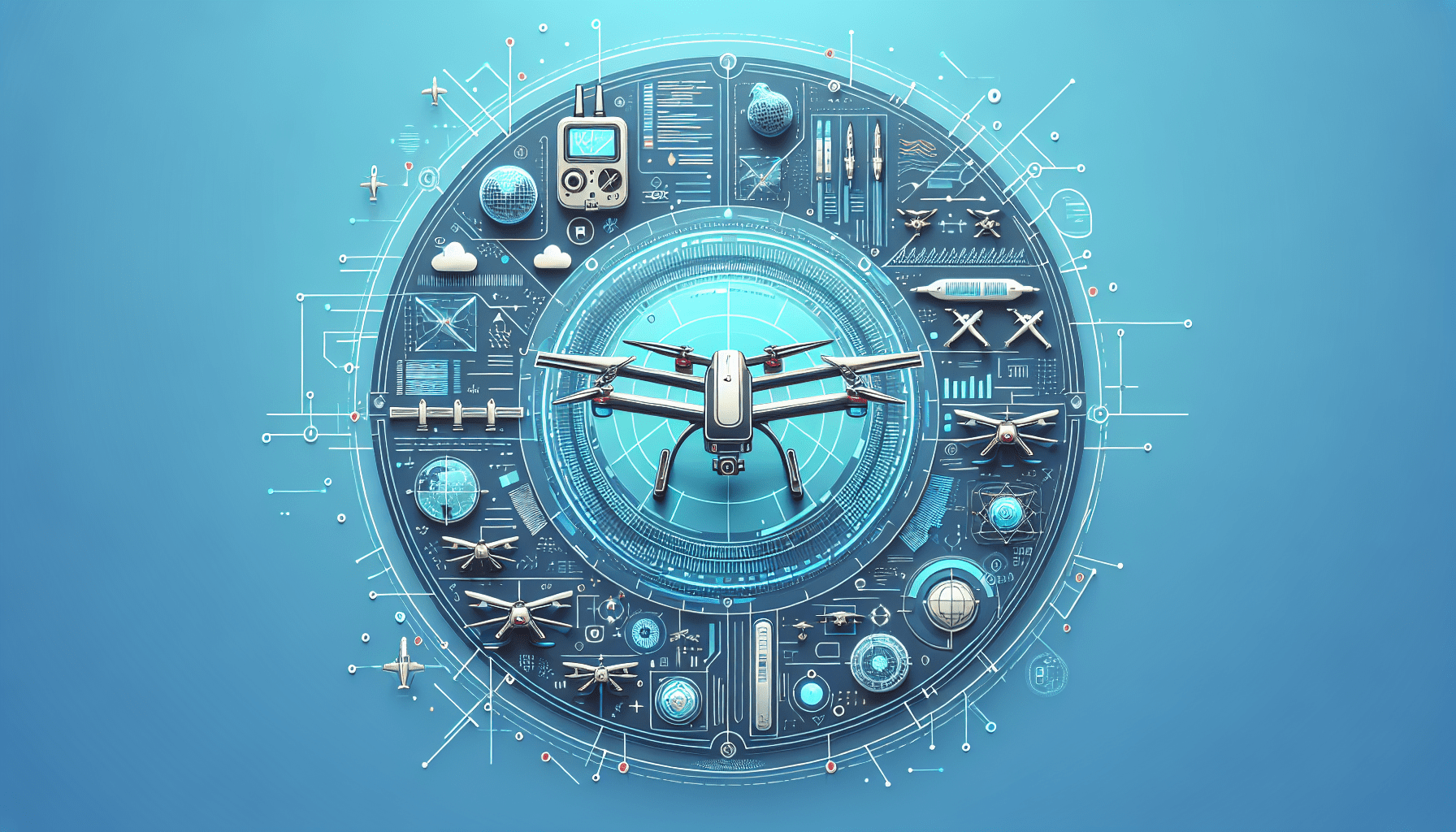Illustration showing AI drone navigating autonomously with obstacle recognition and intelligent pathfinding algorithms in flight.