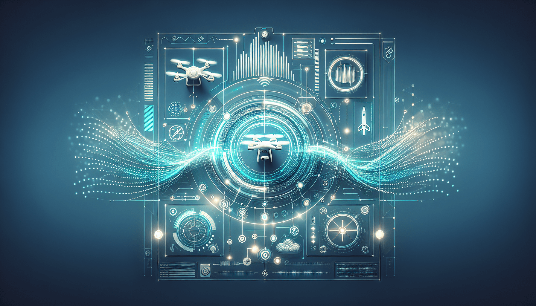 Illustration of a user following Drone App Setup instructions using the Memaero mobile app with drone in background.