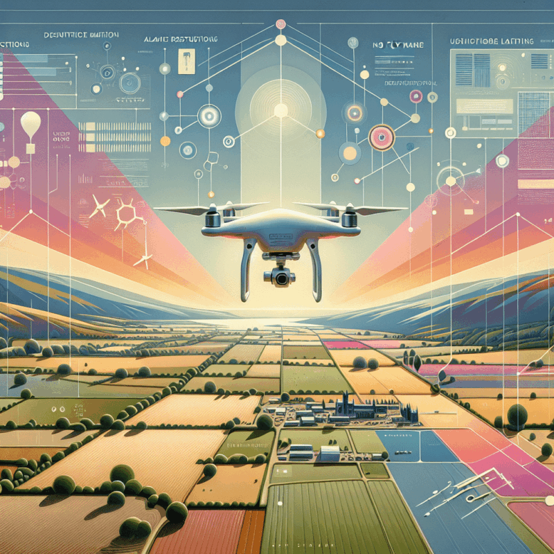 Modern drone flying above UK countryside under regulations of UK Drone Laws 2024, highlighting legal flight zones and safety rules.
