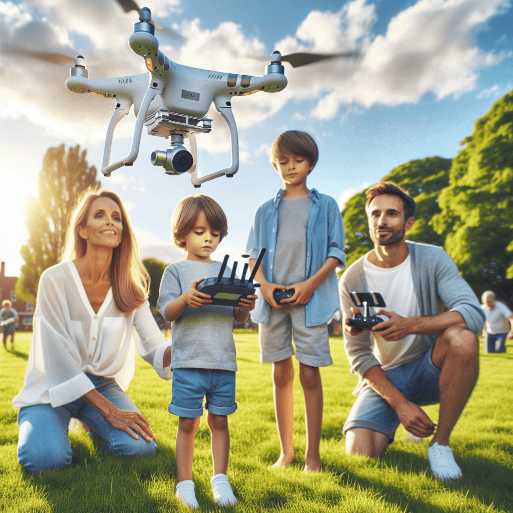 A family in the UK flying the Aero 1 Lite drone to capture smooth, stable aerial footage in a sunny park setting.
