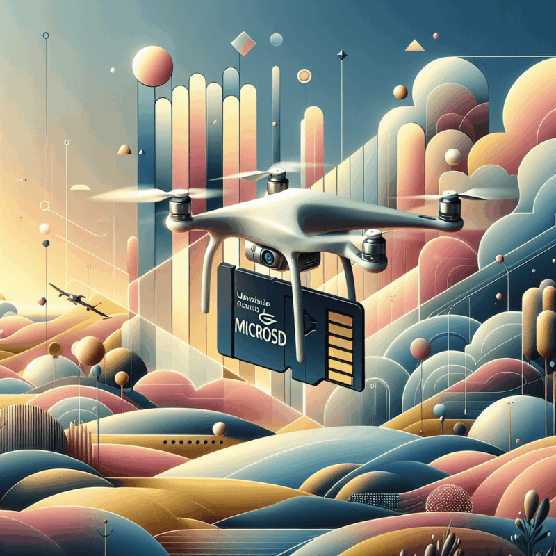 Aero 3 Lite SD card inserted in drone while flying over countryside, showing SanDisk branding and use in 4K video capture.