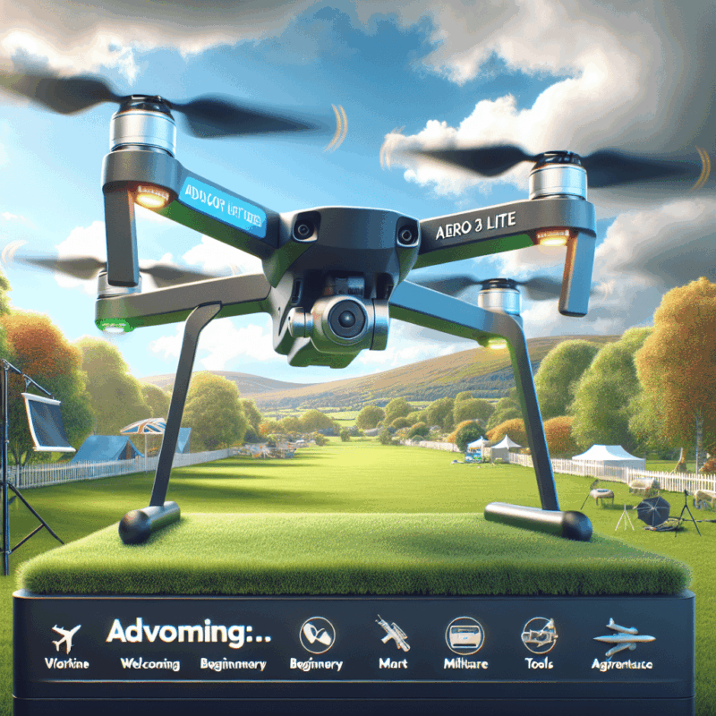 Aero3 Lite drone flying over green fields in the UK, capturing crisp 4K video—ideal for new pilots and affordable aerial videography.