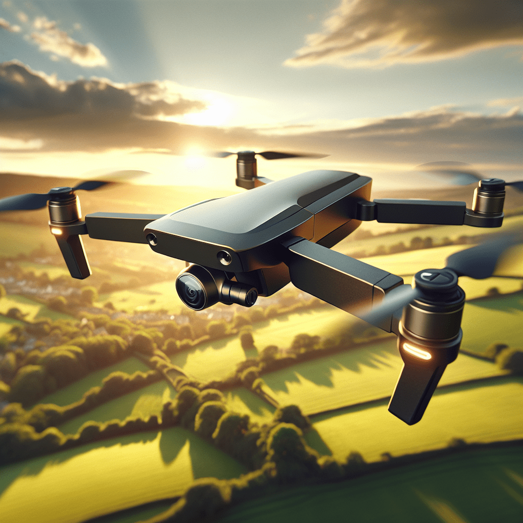 A budget 4K drone flying over scenic UK countryside, capturing crisp footage with Aero3 LITE – ideal for UK drone hobbyists on a budget.