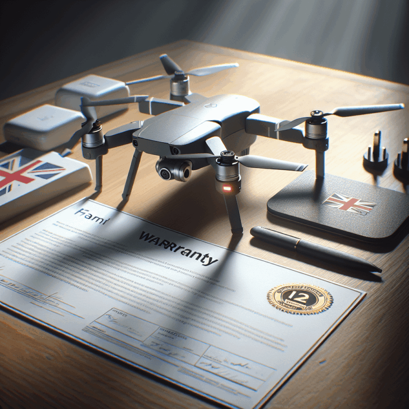 Illustration showing Memaero warranty terms for Aero 1 Lite drone in a UK setting with support contact and policy visual.