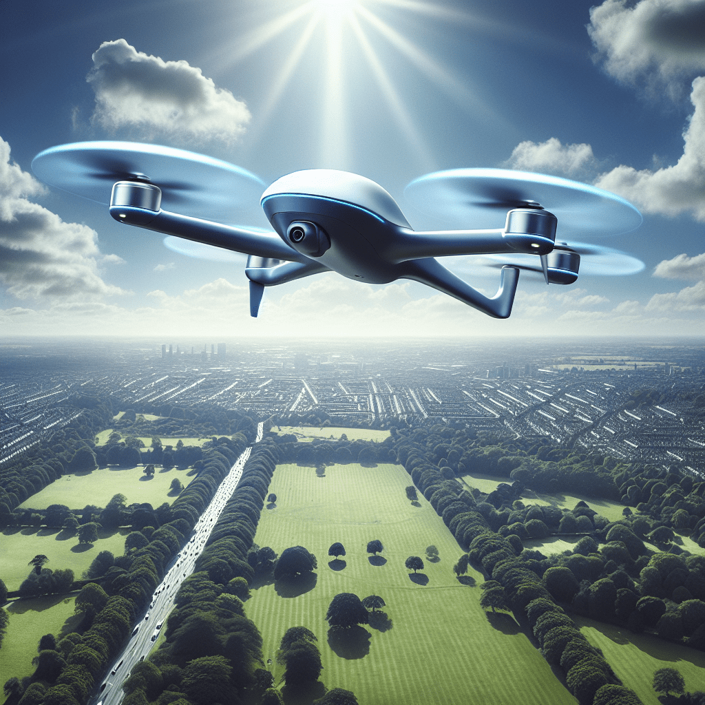 Aero 3 Lite review image showing the drone flying above a UK park, highlighting its stability and long-range features.