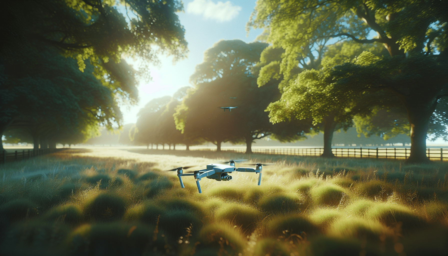 Side view of Aero 3 Lite drone during UK field launch showing flight-ready position and environment.